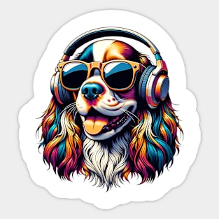 French Spaniel Smiling DJ with Dynamic Tunes Sticker